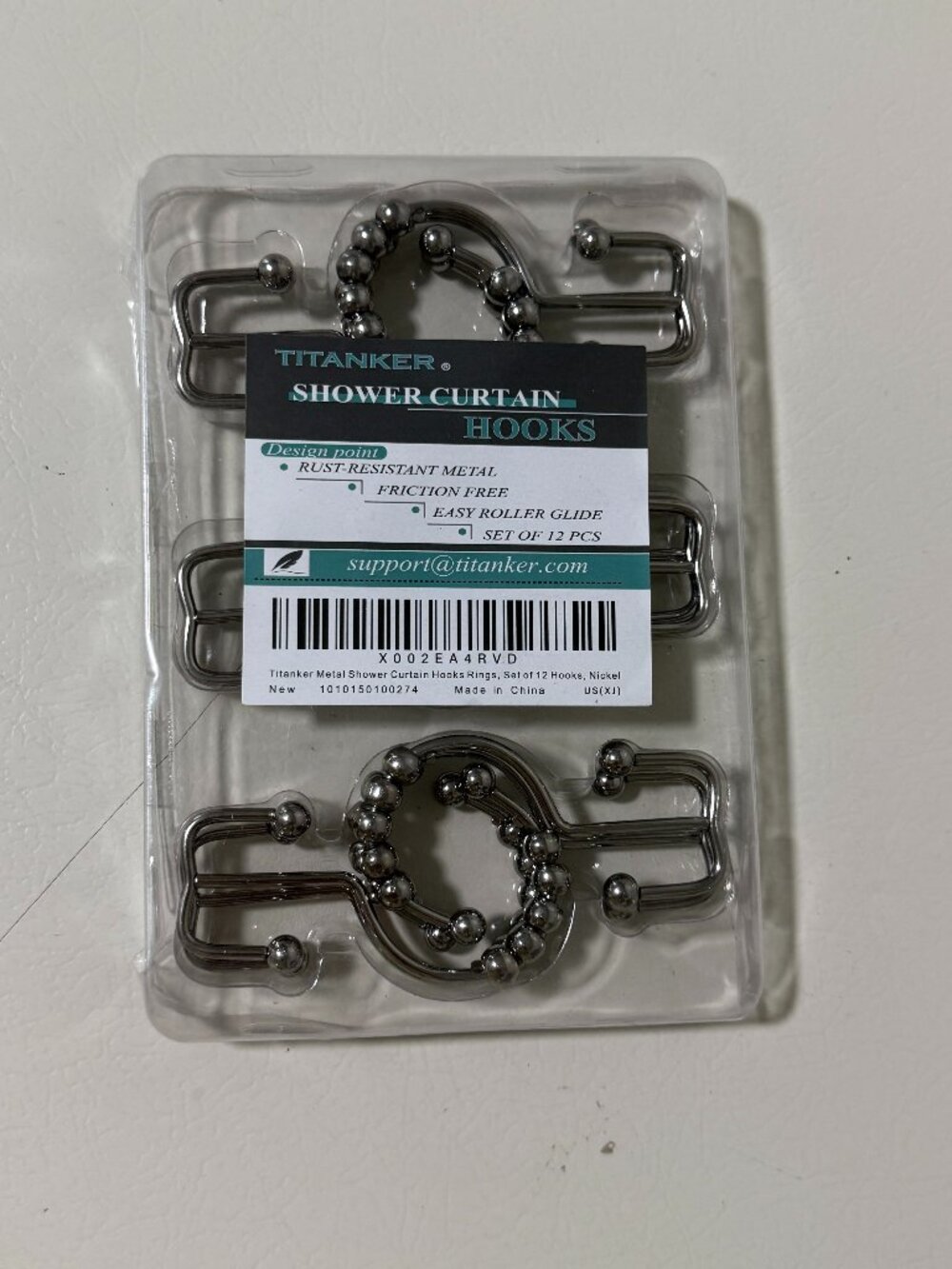 Titanker Shower Curtain Hooks Rings Rust Resistant Metal Double Glide